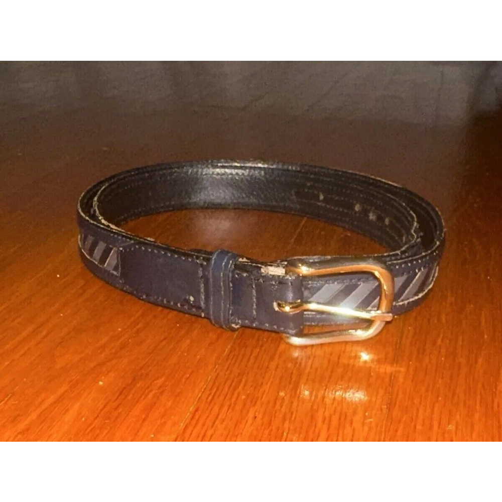 Vintage Men’s Ferrini Leather Belt Size 34 Genuine Cowhide Navy Blue Striped
